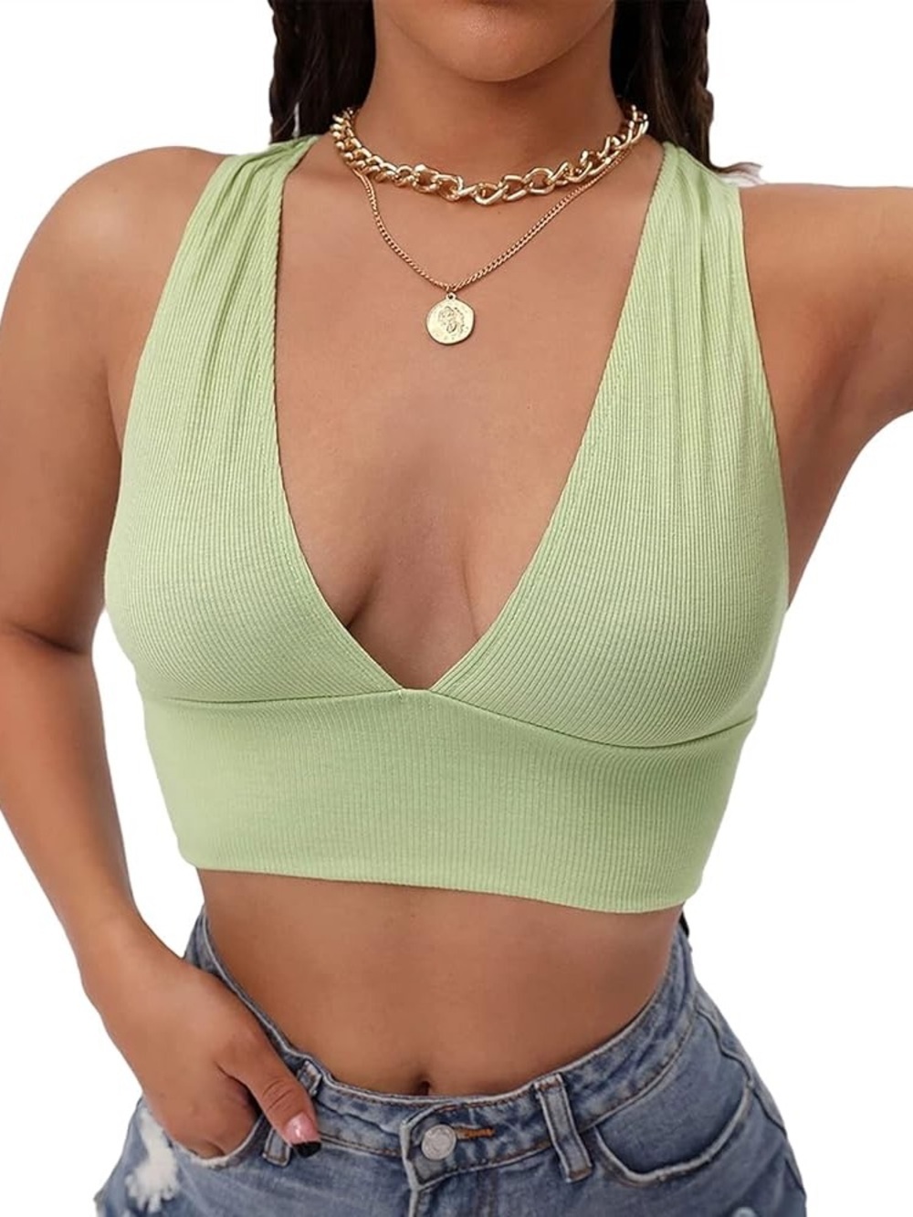 SHEIN Green Crossback Crop Top XS